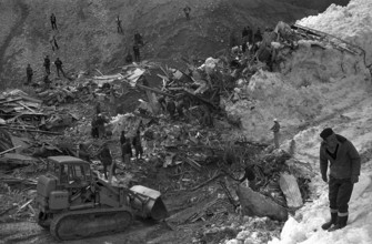 Mattmark, car crushed down by glacial ice avalanche, 1965
