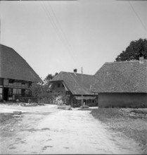 Lützelflüh, farmhouse, plough on a field, 1954