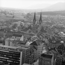 Olten, allotment garden, factory, smokestack, rising smoke, 1953