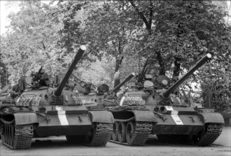 Prague 1968 after the invasion of the Warsaw Pact troops: Soviet tanks