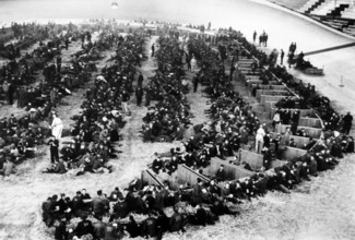 Russian internees in the Hallenstadion Zurich; 1945