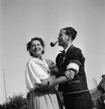 Dancing couple at the harvest festival La Bénichon in Treyvaux, 1943