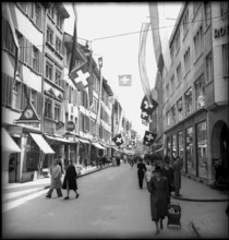 Decorated street in Winterthur 1949