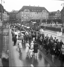 Construction workers on strike for better working conditions, 1947
