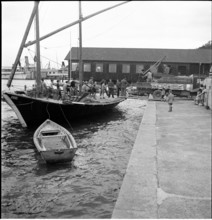 Barge transporting building materials for reconstruction, 1948