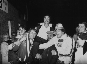 Champions Cup 1979/80: Beveren  Servette Geneva; fans celebrate Barberis