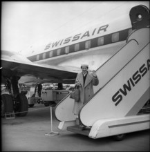 Rita Huelin, guest of the WHO at Zurich Airport in 1958