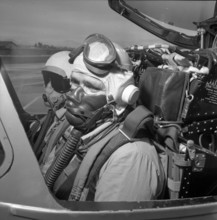 Military pilots in open cockpit, Dübendorf 1957.