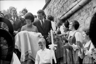 Marie and Hans-Adamof Liechtenstein at christening of their son Alois, 1968.