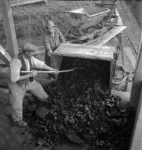 Miners; miner car in coal mine; 1941.