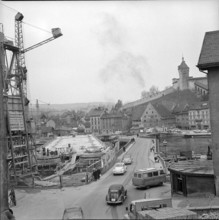 Schaffhausen, new Rhine bridge under construction; 1964.