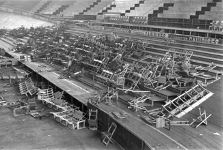 Destroyed chairs Monster concertin the 'Hallenstadion' 1968.