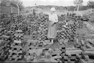 Cutting peat for briquettes; piles 1940.