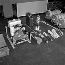 Equipment in the armoury of the civil defence headquarters, 1966.