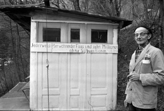 Georg Zwyssig beside his apiary 1972.
