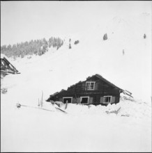 St. Antönien, farmstead destroyed by avalanche; 1954.