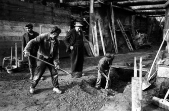 Workers at Käferberg tunnel construction site; 1965.