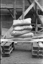 Bags of cement on building site 1969.