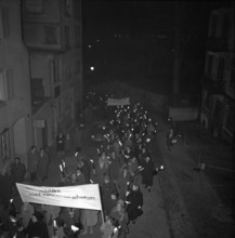 Torch-lit procession to commemorate the first voting about women suffrage in Switzerland, 1959. The