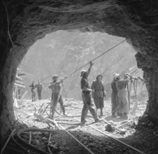 Miners drilling blasting holes, Limmernboden 1959.