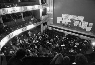 Student riots in Paris 1968: occupation of theatre Odeon.
