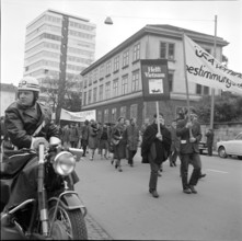 Protest against war in Vietnam; Poiceman, motorcycle; 1967.
