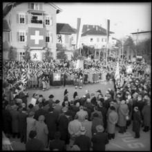 St. Gallen celebrating Federal councillor Thomas Holenstein one day after his election; 1954.