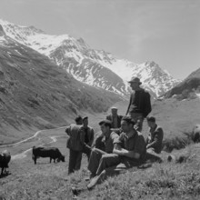 Farmers resting in the mountain pastures, 1955.