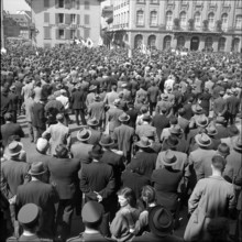 Farmers protest against milk price reduction; cut in milk price; 1954.