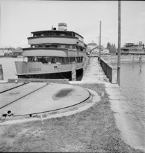 Romanshorn seaport, German ships leaving; 1945.