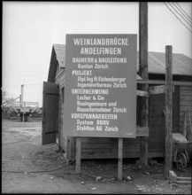 Weinland bridge under construction, Construction site sign; 1956.