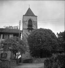 Roman style church tower in Chiesaz 1951.
