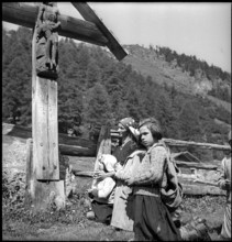 Mountain farmers praying, Turtmanntal valley, Switzerland, 1940.