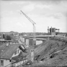 berne, Monbijou bridge under construction, scaffolding, centring; 1961.