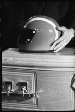 Jo Siffert's funeral, Fribourg 1971; Coffin and helmet.