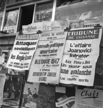 Geneva newspapers at Kiosk, 1947.