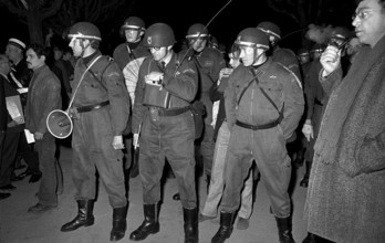 Policemen at Béliers demonstration in Reconvilier, 1972.