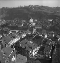 Fribourg; roofs on the old town; 1945.