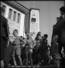 Schoolchildren at church bell lifting ceremony, Zurich Seebach 1948.