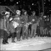 Celebration for downhill world champion Annerösli Zryd, Adelboden 1970.