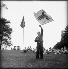 Rutli; People celebrating national holiday; flag swinger 1958.