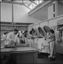 Power plant construction, kitchen of the Moiry workers' settlement 1956