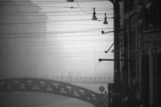 1975, Milan, Navigli in fog.