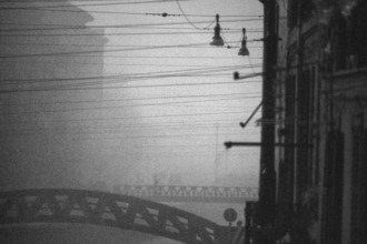 1975, Milan, Navigli in fog.