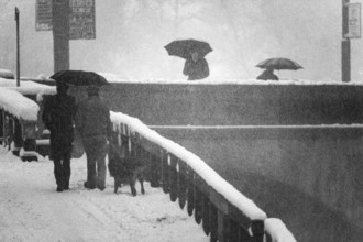 1975, Milan, Navigli winter with snow.