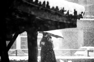 1975, Milan, Navigli winter with snow.