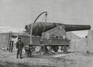 Armstrong 30.5 cm gun, mounted on la Soledad Bulwark. Cadiz, Andalusia, Spain. Engraving. La