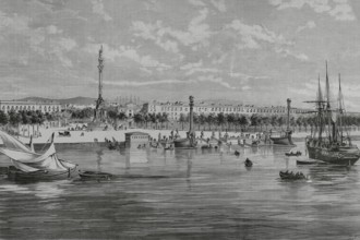 Barcelona, Catalonia, Spain. Improvements of the city. Monument to Christopher Columbus. Open