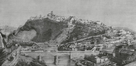 Arcos de la Frontera, Andalusia, Spain. Panoramic view. Engraving. Engraving. La Ilustracion