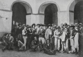 Jerez de la Frontera, province of Cadiz, Andalusia, Spain. Jerez jail. Group of prisoners accused